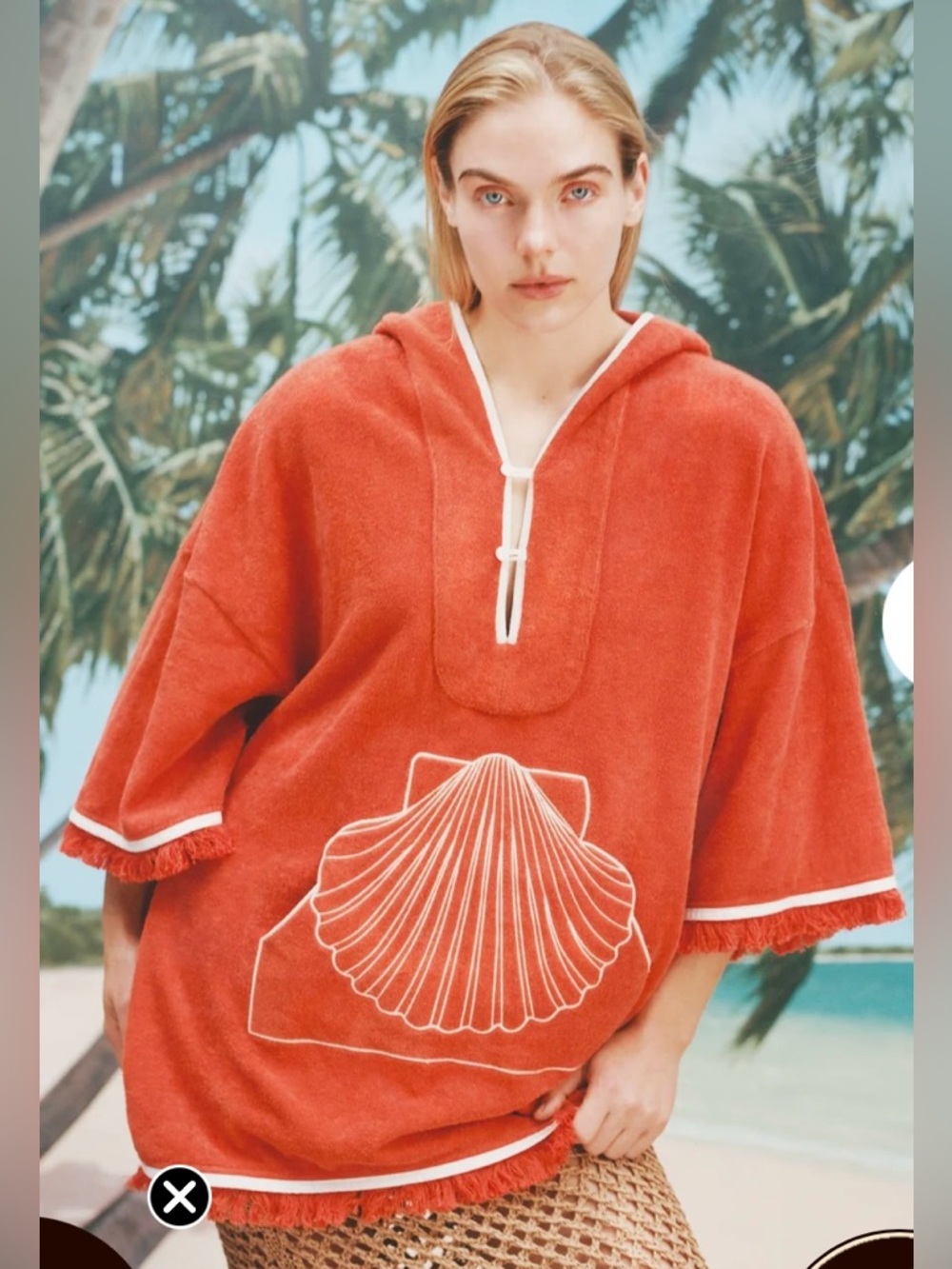 Scallop Beach Towel Top - Orange with White Trim and Shell Embroidered Pocket - Picture 3 of 16